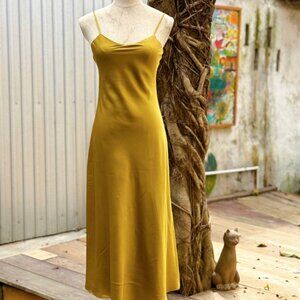 Chartreuse Satin Slip Dress Midi Elegant